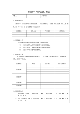 招聘工作总结报告表