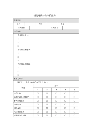 招聘选拔综合评价报告模板