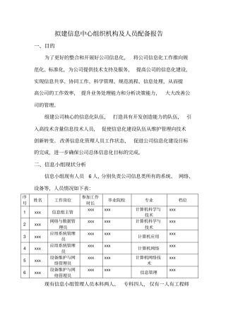 拟建信息中心组织机构及人员配备报告