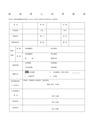 拟录用人员审批表-816