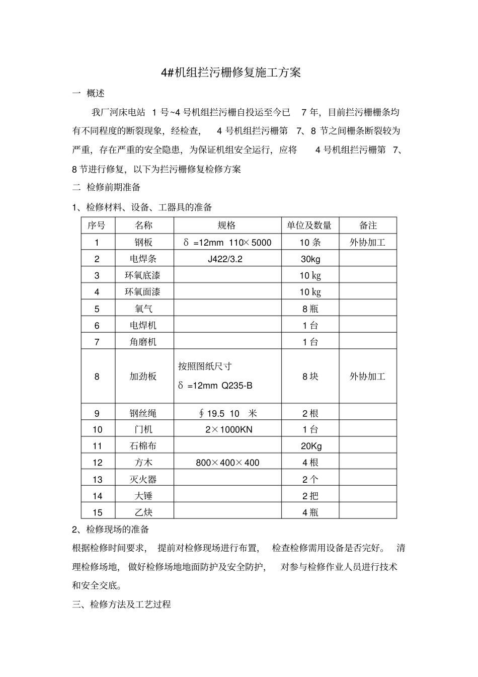 拦污栅修复技术措施_第1页