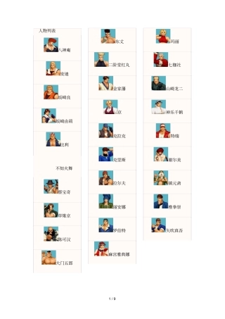 拳皇出招表及人物介绍