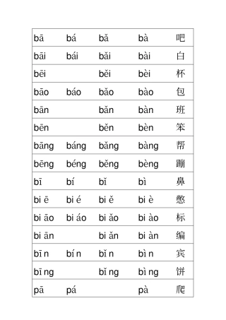拼音组合大全打印版