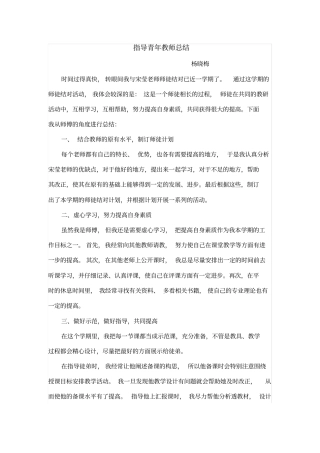 指导青年教师总结青蓝工程师徒结对师傅小结,推荐文档