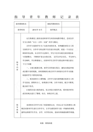 指导青年教师记录表