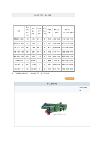 振动给料机系列主要技术参数