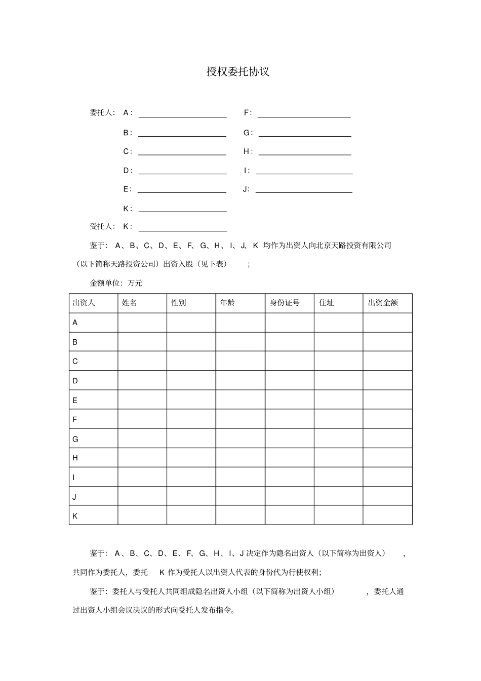 授权委托协议隐名出资代持_第1页