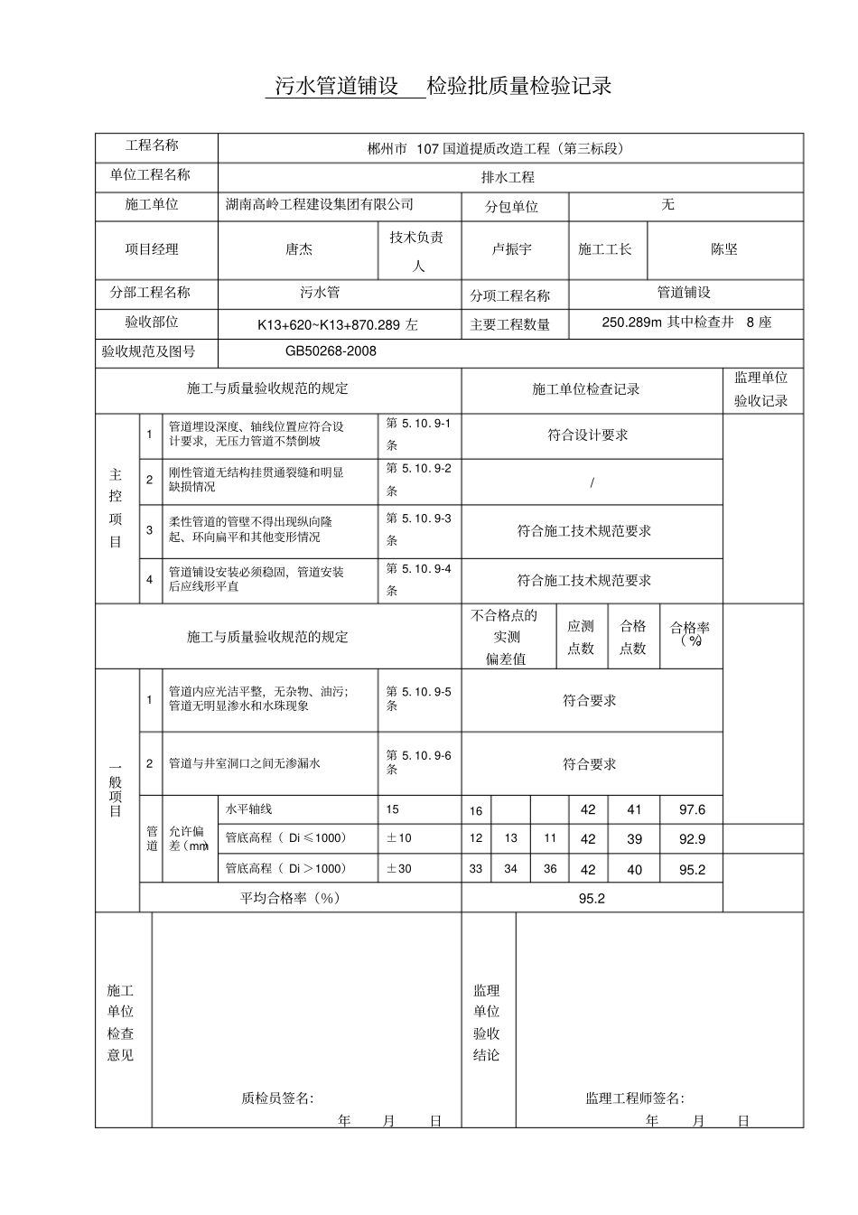 排水工程检验批质量检验记录表格改_第2页