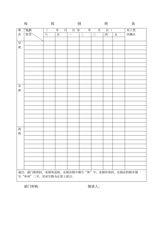 排班表经典模板