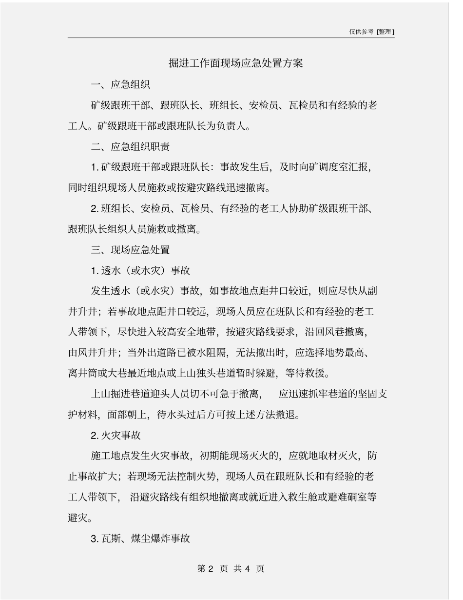 掘进工作面现场应急处置方案_第2页
