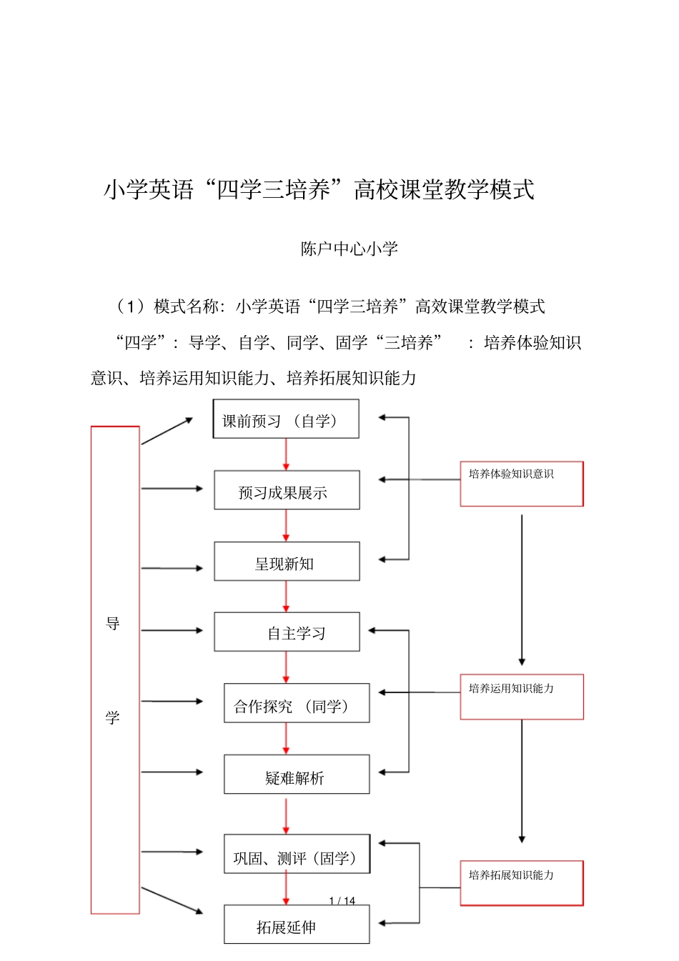 探究重点小学英语四学三培养高效课堂教学模式_第1页