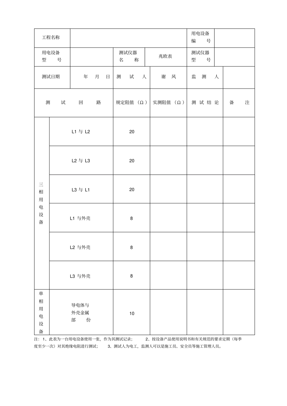 接地电阻、绝缘电阻测试记录表五建_第2页