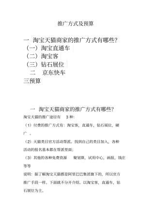 推广方式与预算书