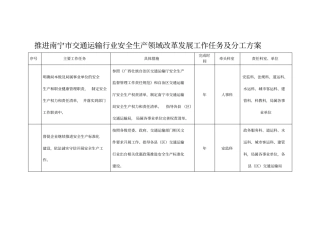 推进南宁交通运输行业安全生产领域改革发展工作任务及分