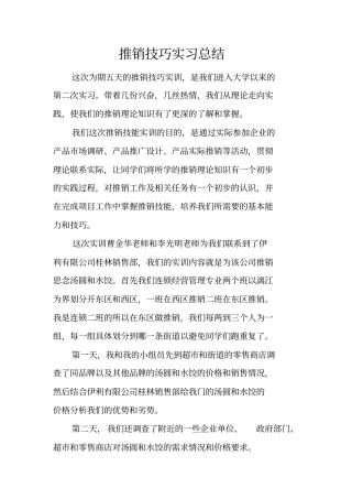 推销技巧实习总结