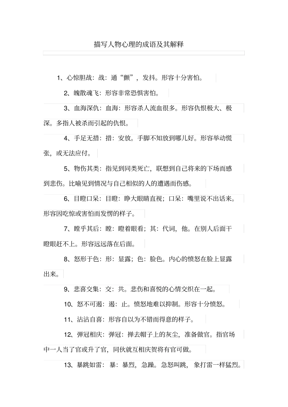 描写人物心理的成语及其解释_第1页