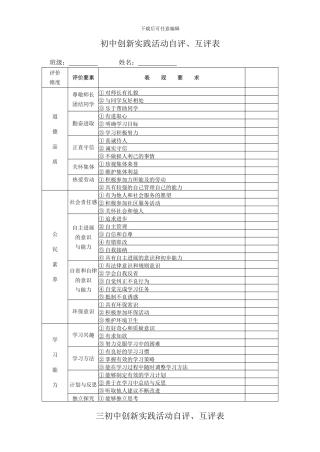 初中生基础性发展素质评价表