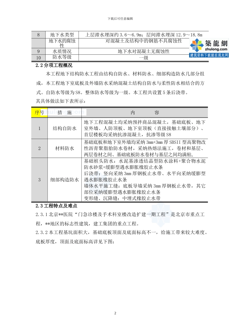 医院门诊楼地下防水工程施工方案-secret_第2页