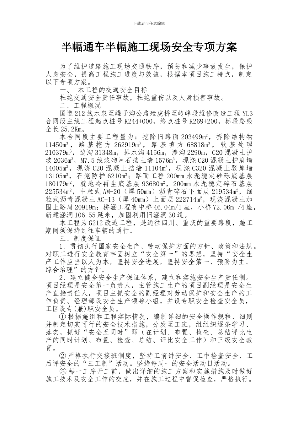 半幅通车半幅施工现场安全专项方案_第1页