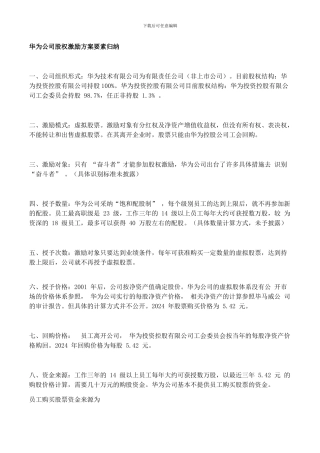华为公司股权激励方案要素归纳