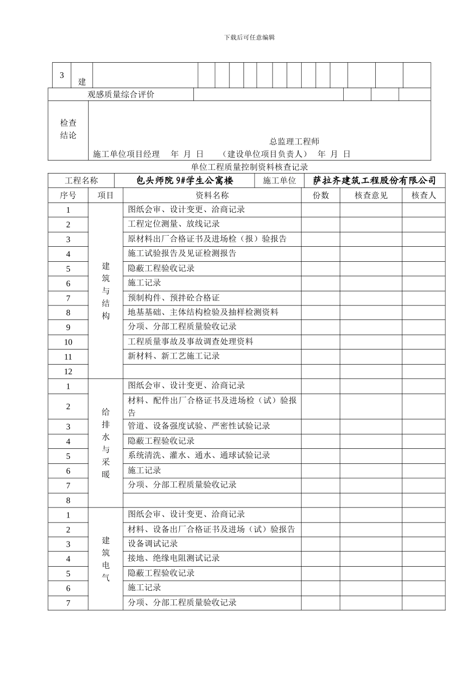单位工程质量竣工验收记录表_第3页