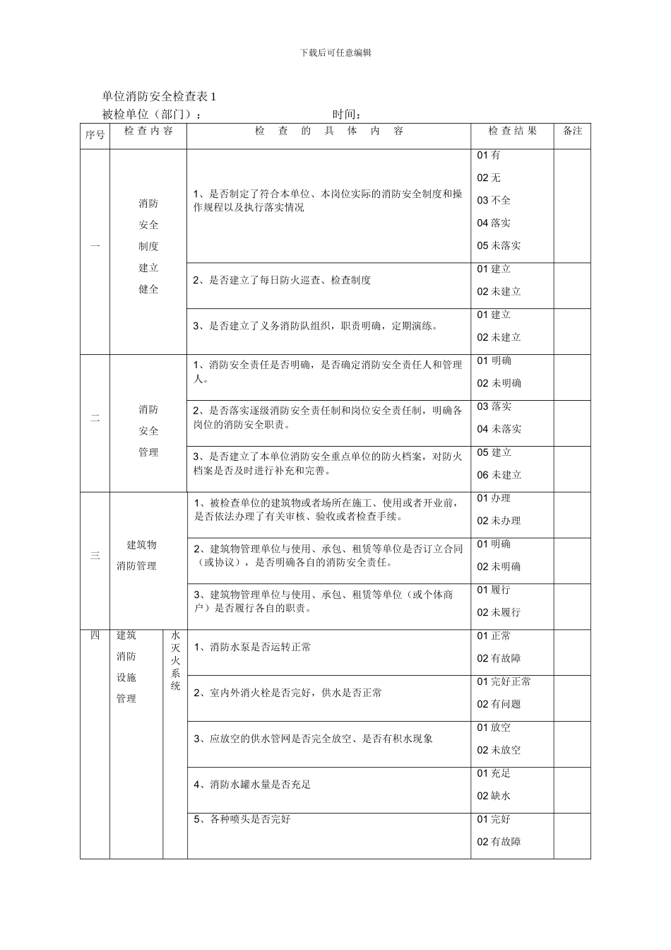 单位消防安全检查表1._第1页