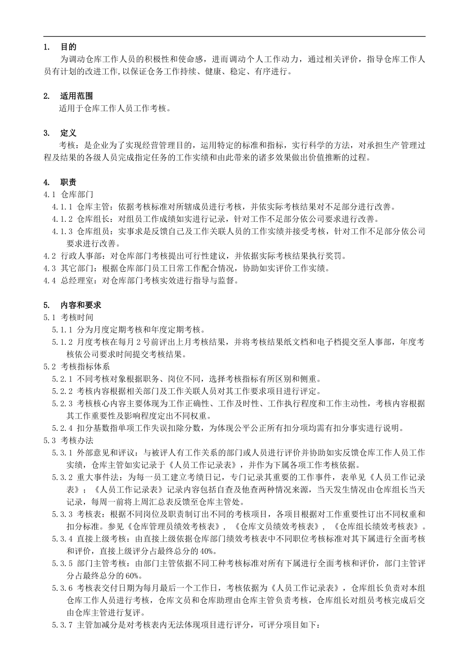 博上光电仓库绩效考核制度doc_第1页