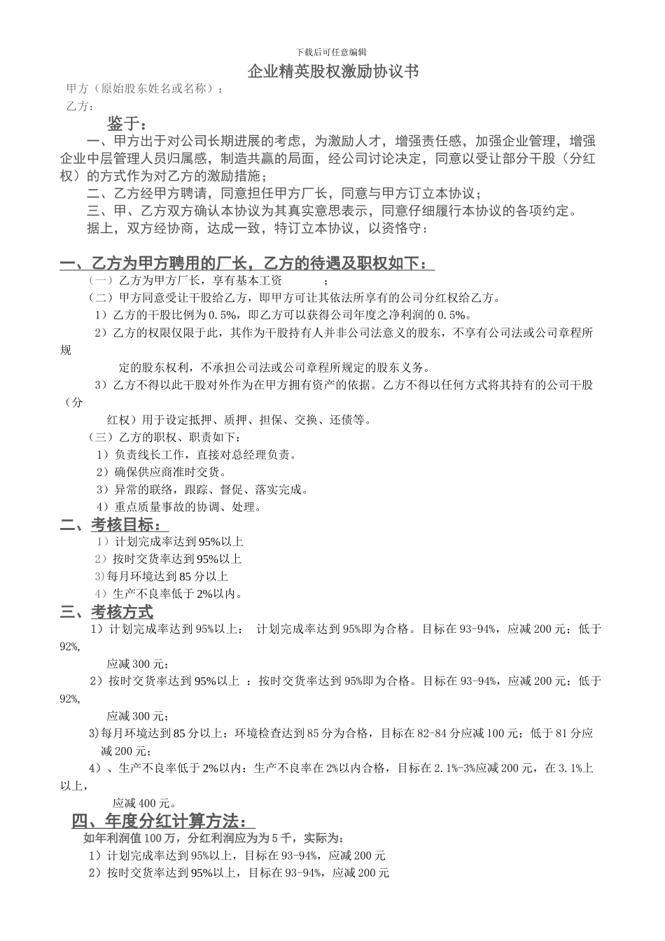 厂长股权激励协议书_第1页