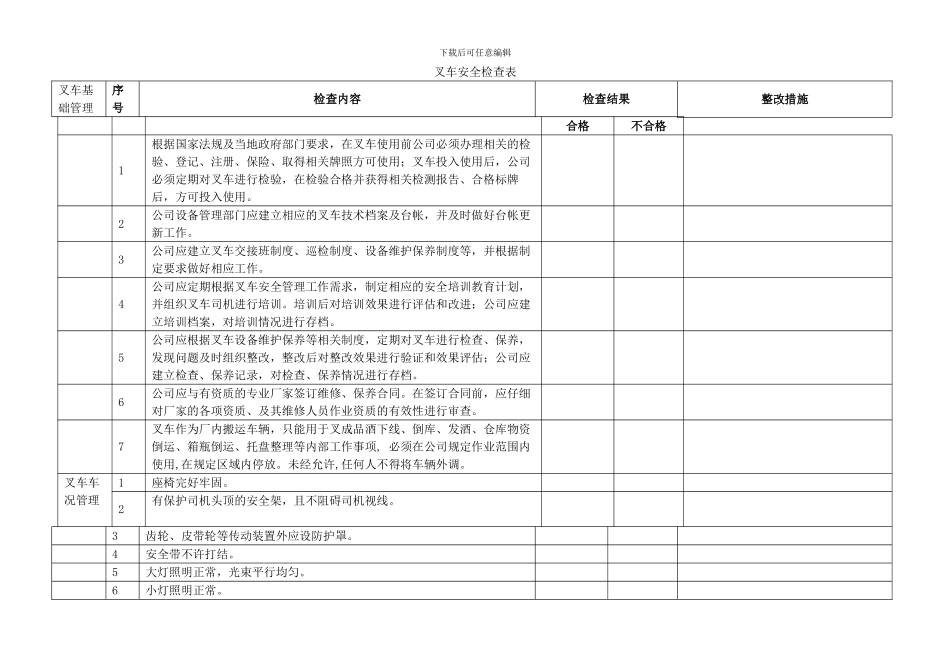 叉车安全检查表_第1页
