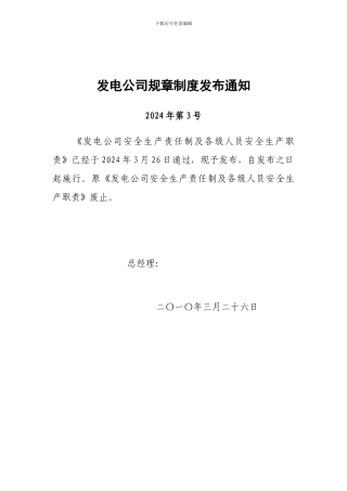 发电公司安全生产责任制及各级人员安全生产职责