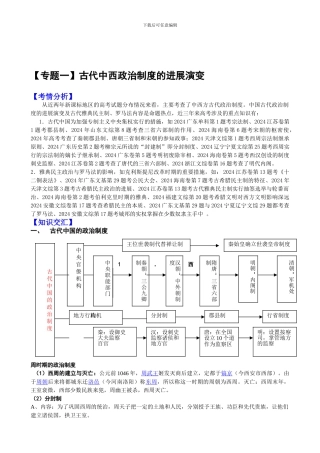 古代中西政治制度的发展演变