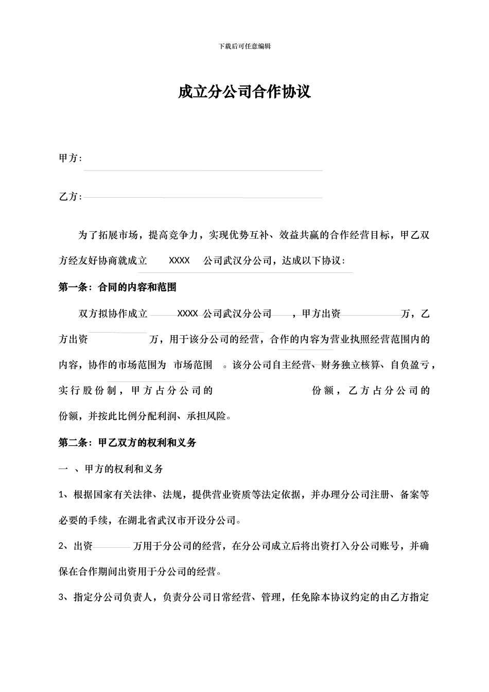 合作成立分公司协议书_第1页