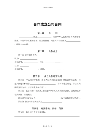 合作成立公司合同