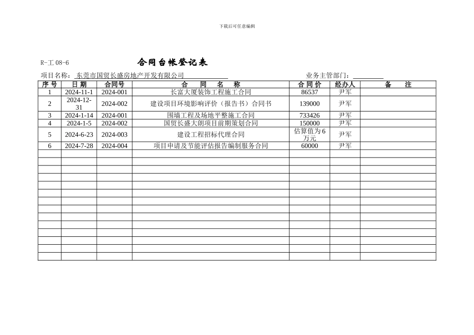 合同台帐登记表_第1页