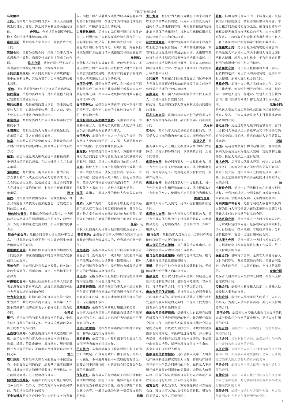 合同法名词解释、单、多项选题_第1页