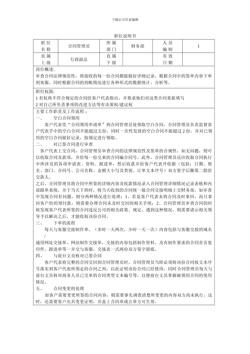 合同管理员职位说明书_第1页
