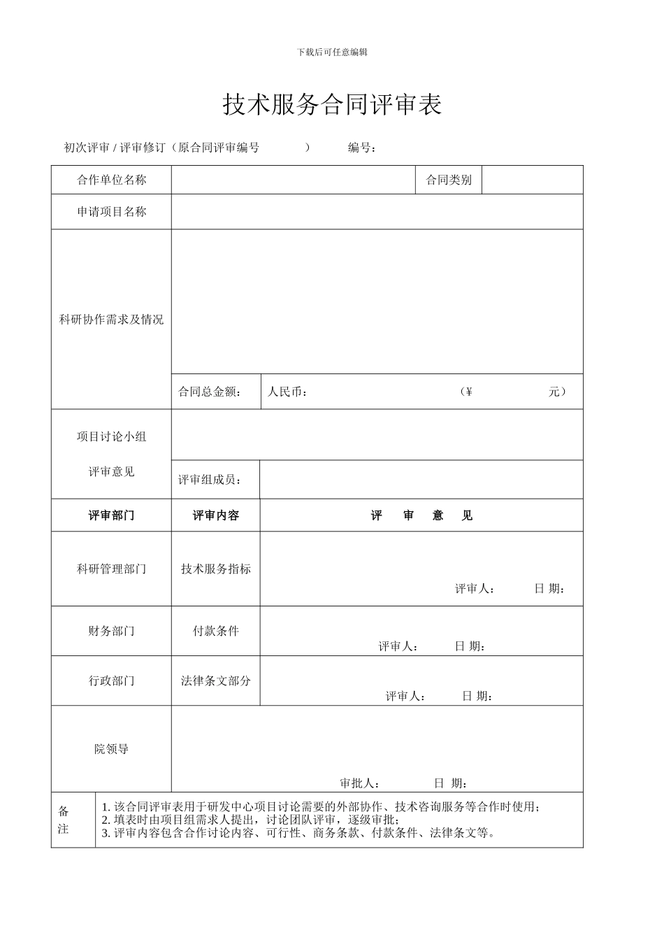 合同评审表1.科研协作、技术咨询服务_第1页