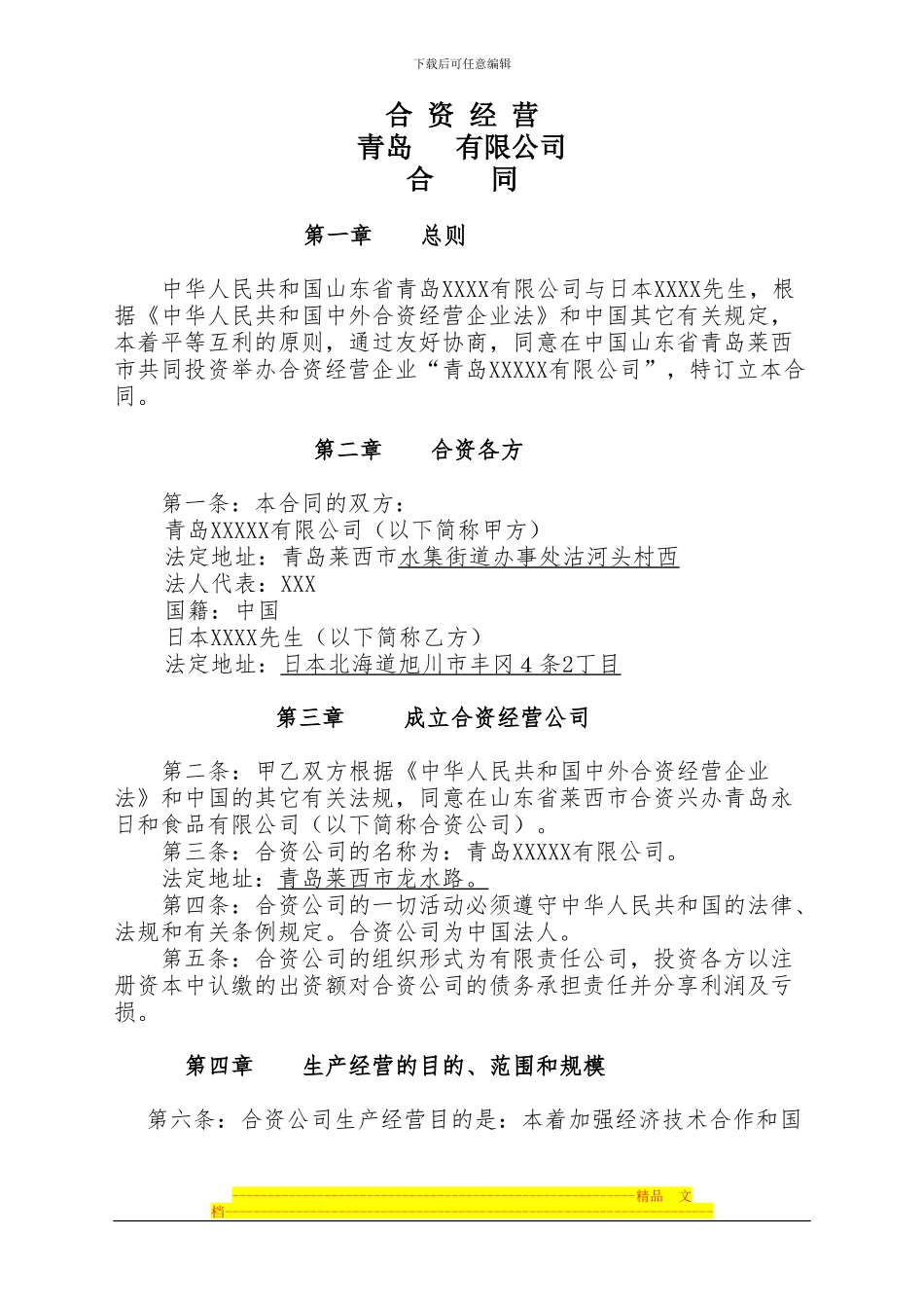 合资合同格式_第1页