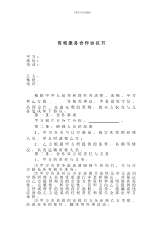 咨询服务合作协议书