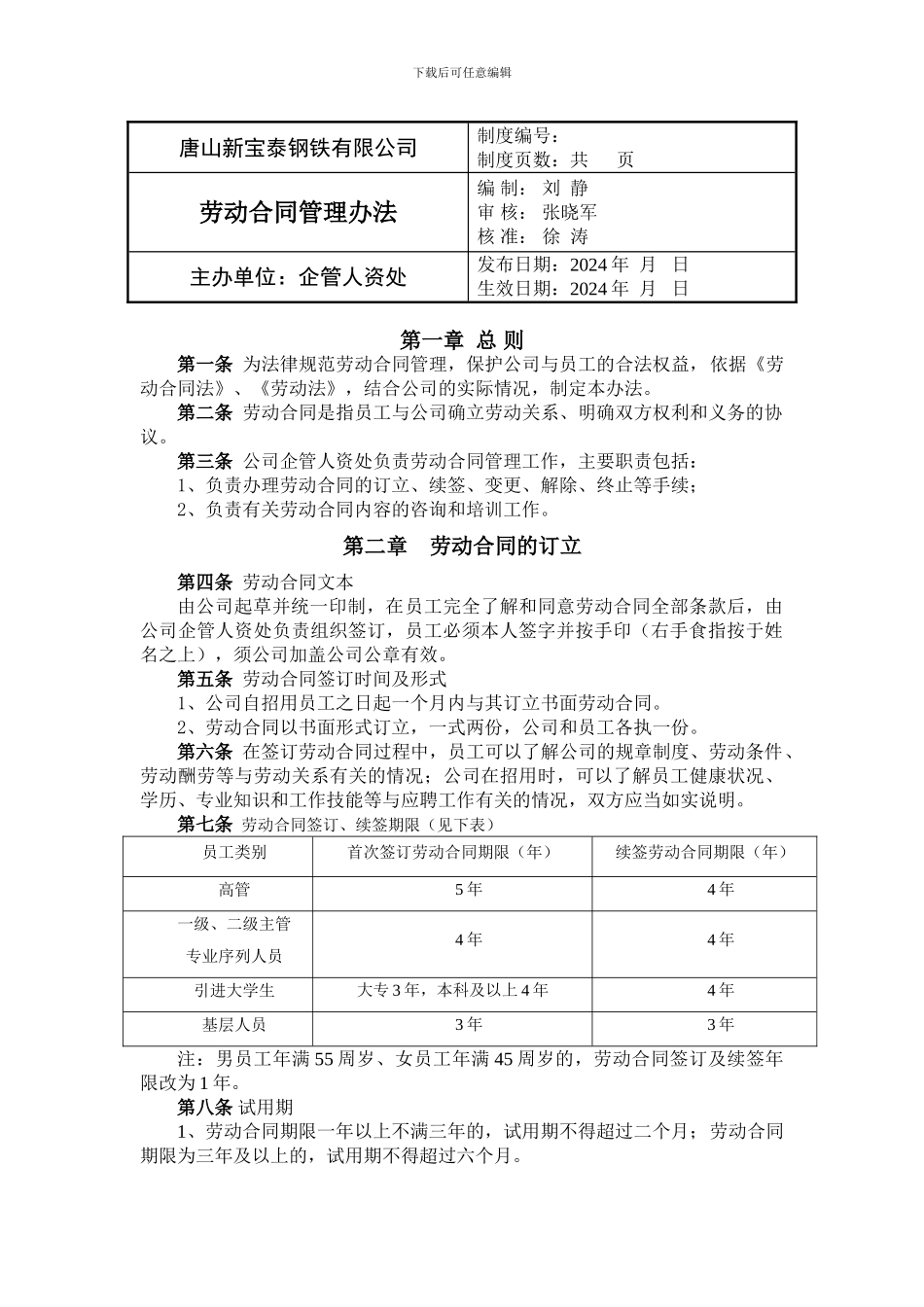 唐山劳动合同管理办法_第1页
