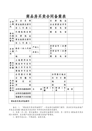 商品房买卖合同备案表