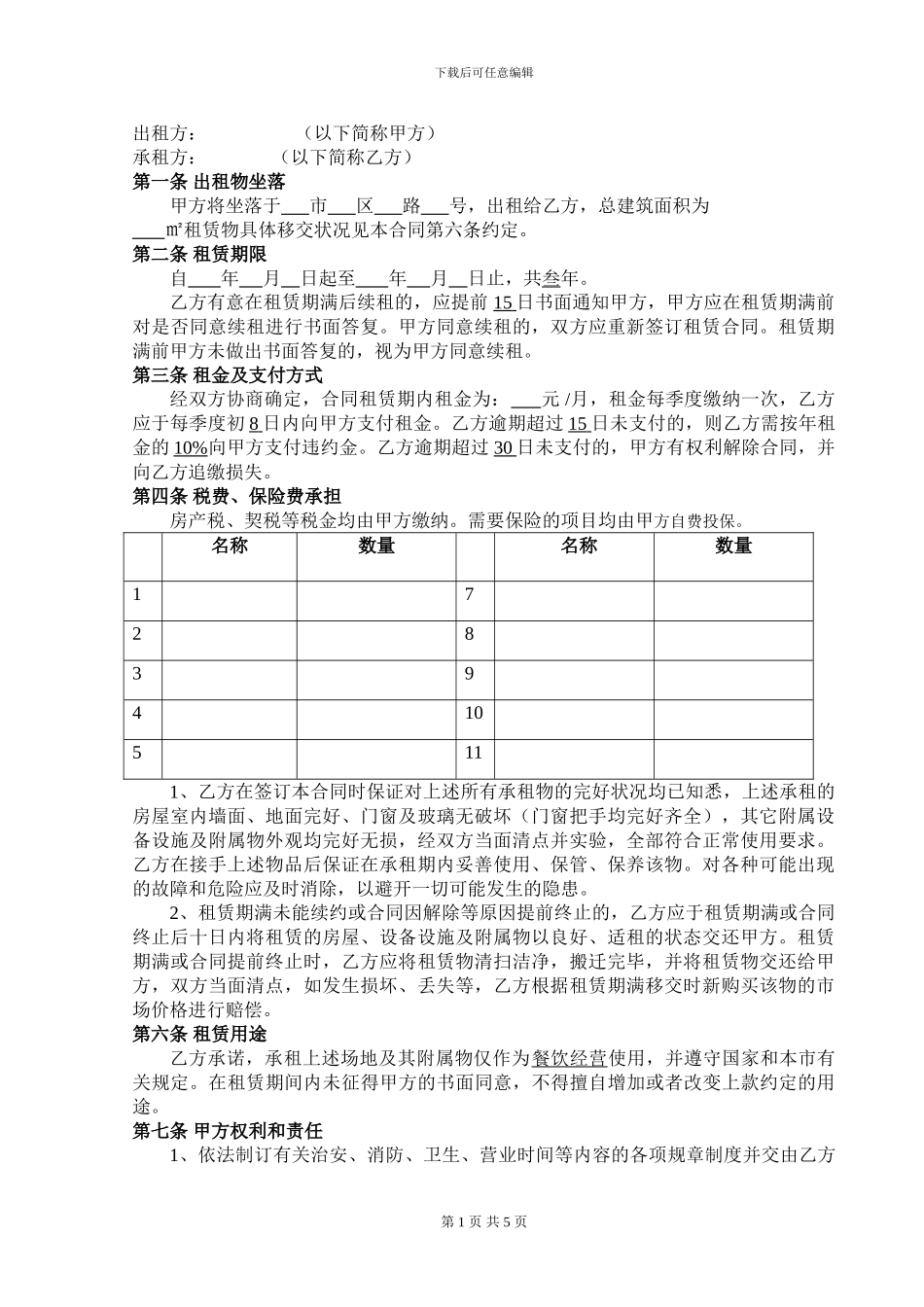 商铺店铺门面租赁合同范本有利于乙方_第1页