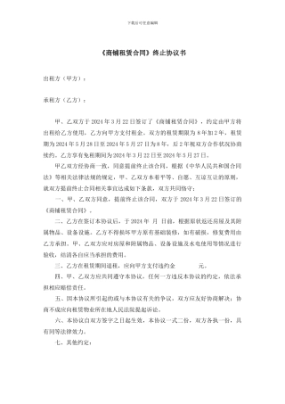 商铺租赁合同终止协议书