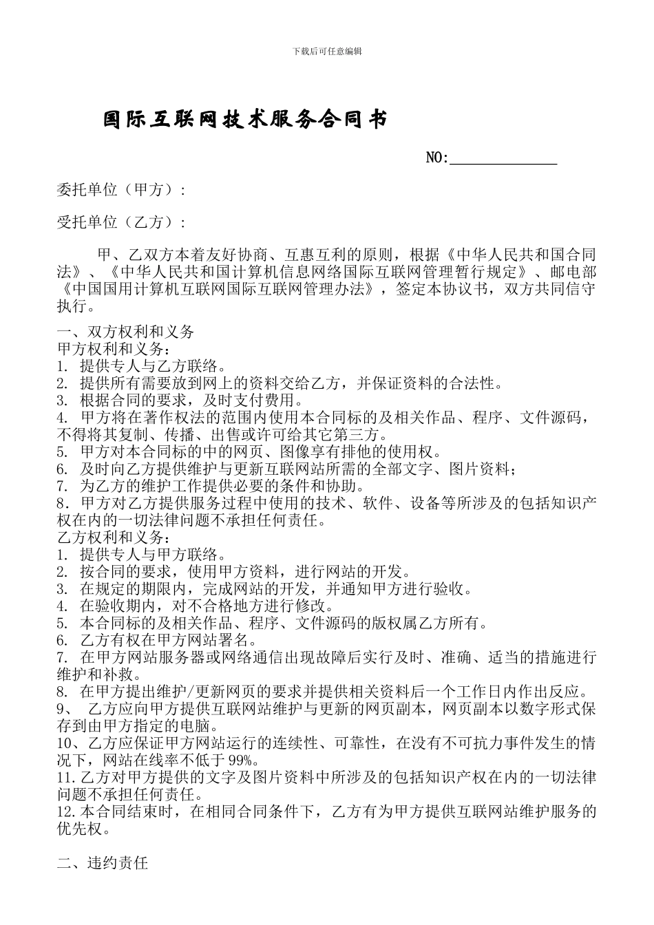 国际互联网技术服务合同书_第1页