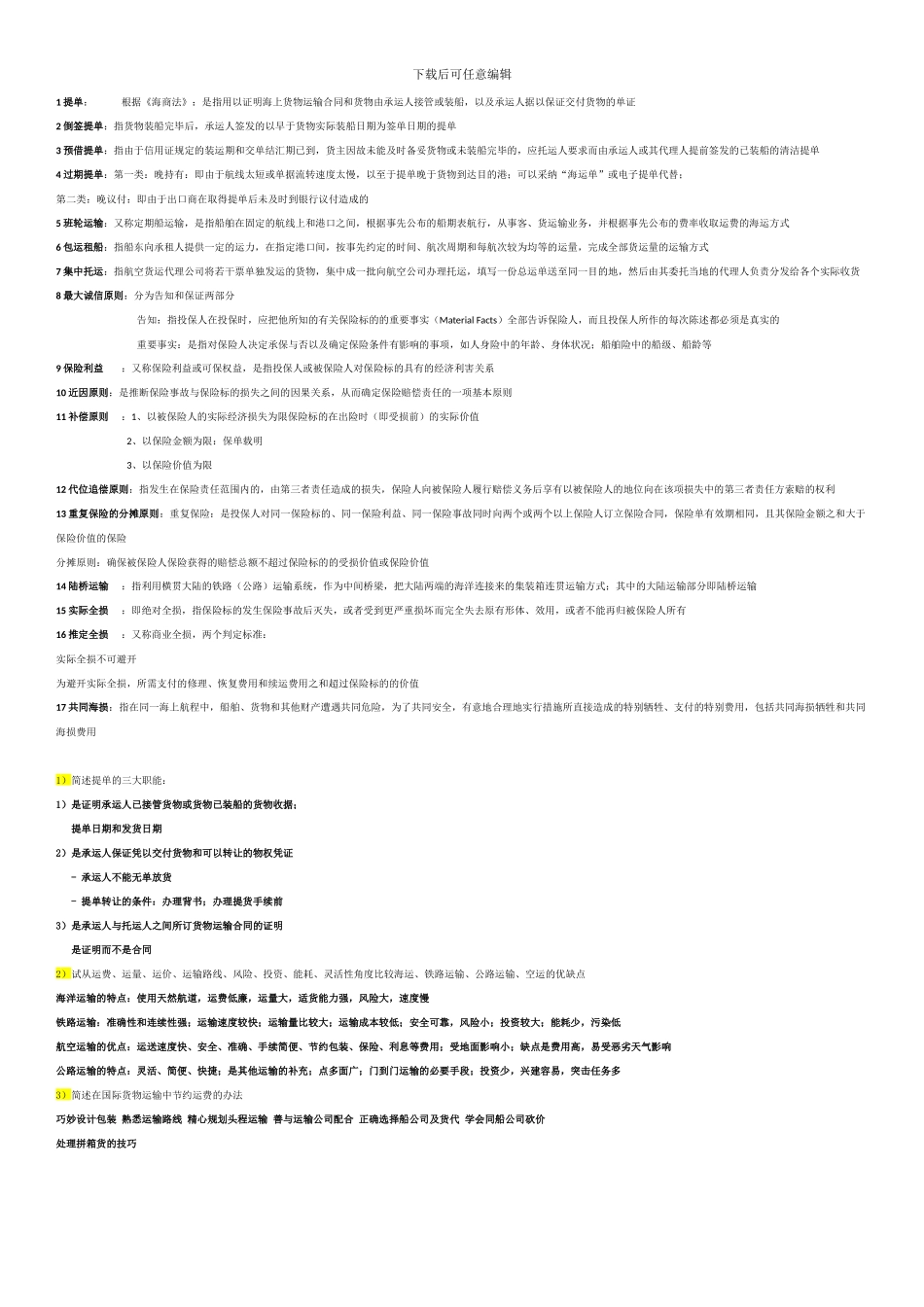 国际货物运输与保险重点_第1页