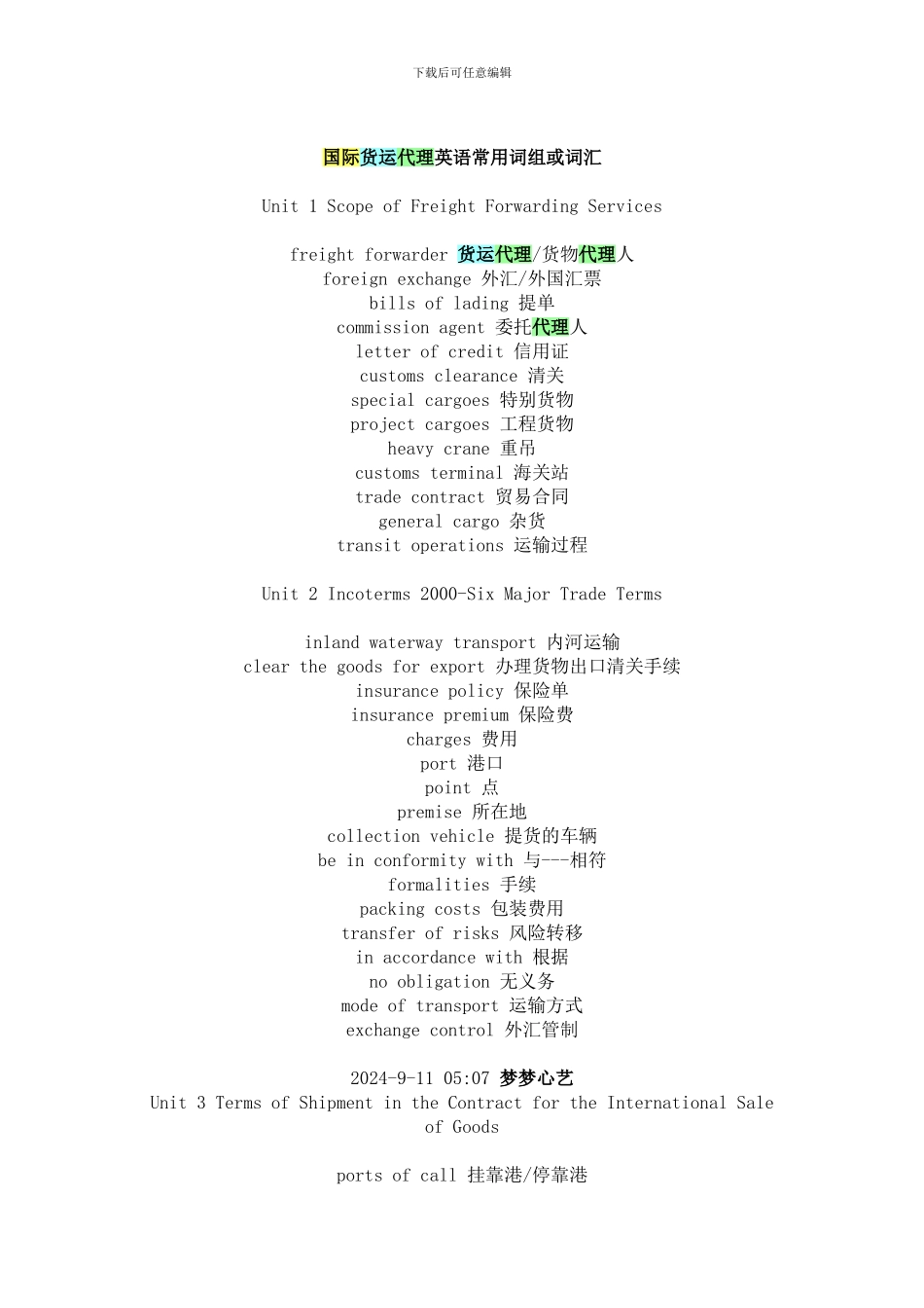 国际货运代理协议英文词汇20240924_第1页