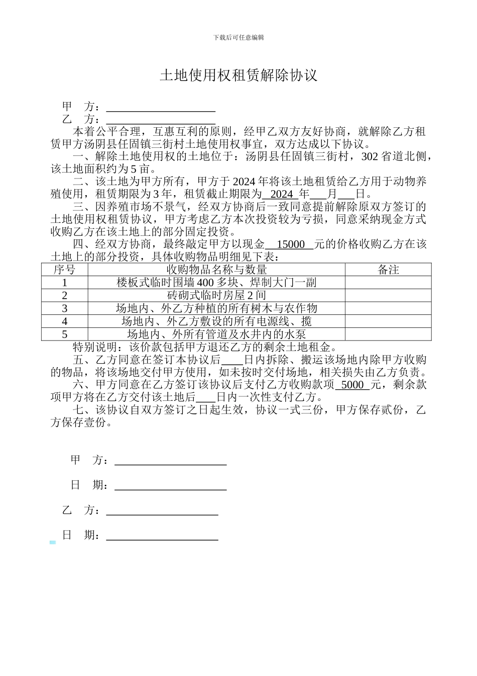 土地使用权租赁解除协议_第1页