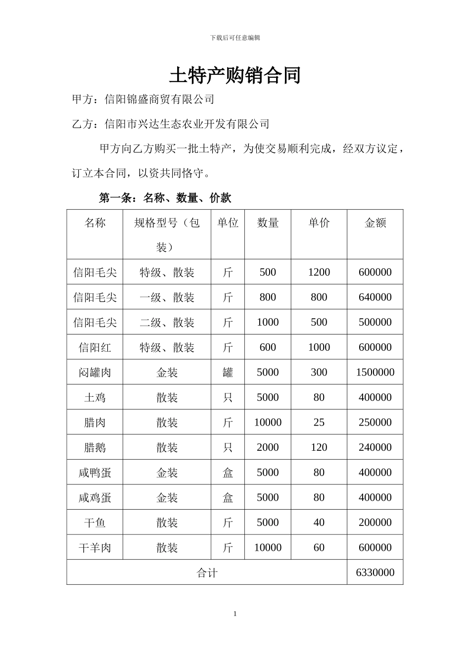 土特产购销合同_第1页