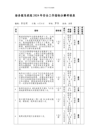 场务驱鸟班组2024年安全工作指标分解考核表.