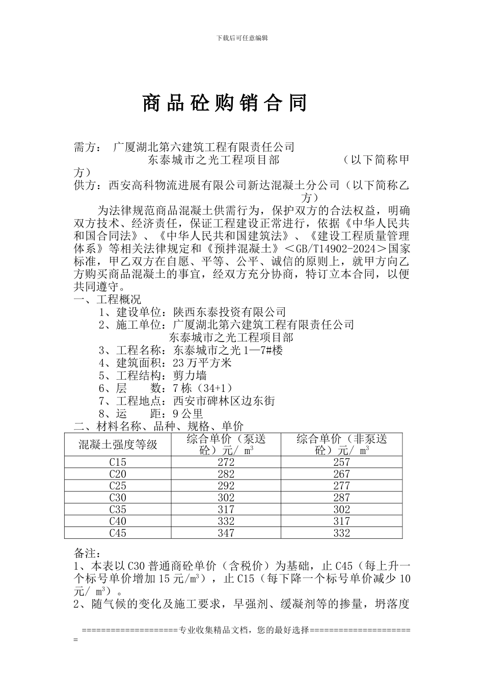 城市之光砼购销合同_第1页